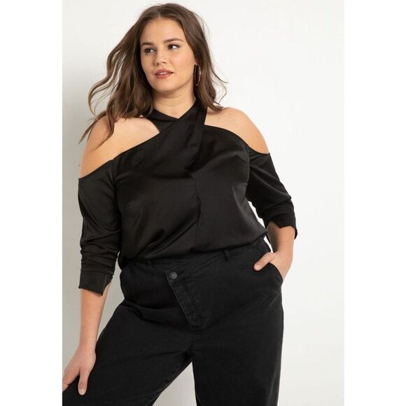 NEW Eloquii Halter Cross Neck Top size 26 Black Blouse - Picture 1 of 12